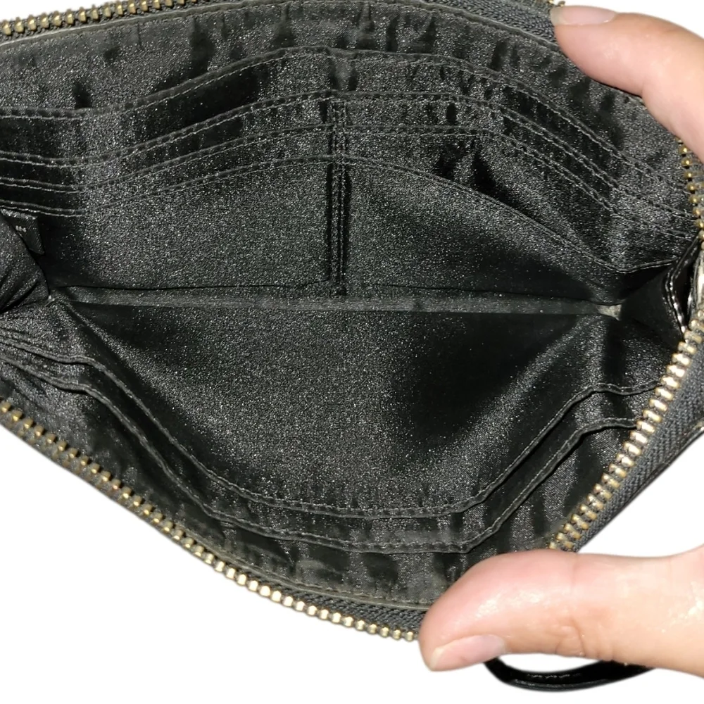 Coach Black Leather Wristlet with Signature Patch
